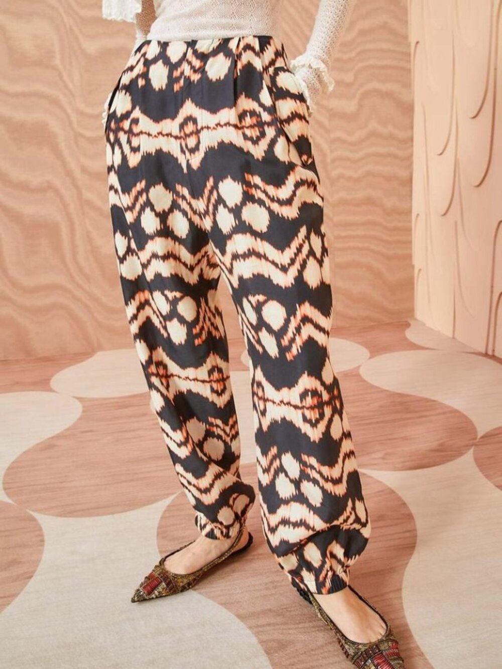 Ulla Johnson Lucinda Silk Ikat Tie Dye Jogger Harem Pant Obsidian 6